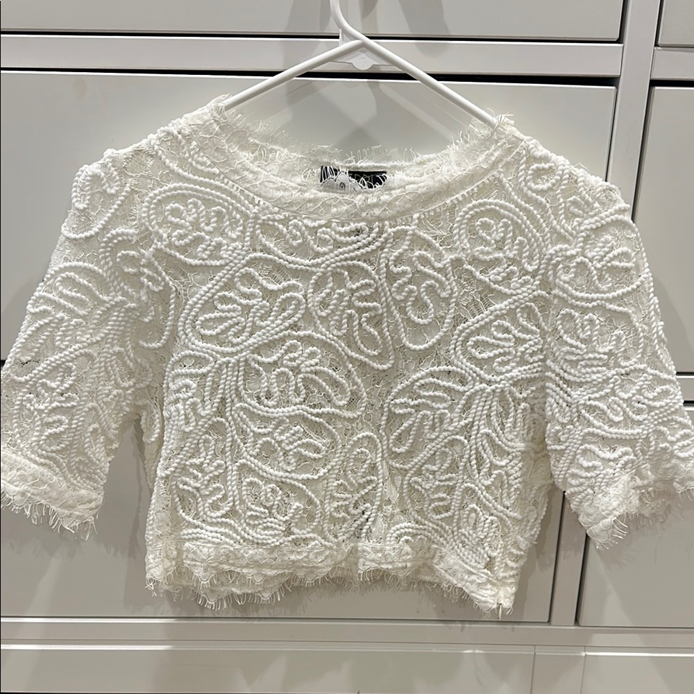 White Textured Crop Top